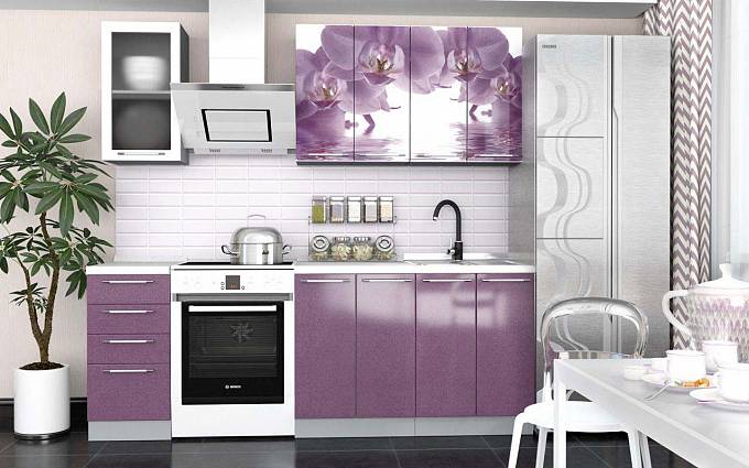 Фиолетовая кухня из пластика с рисунком
